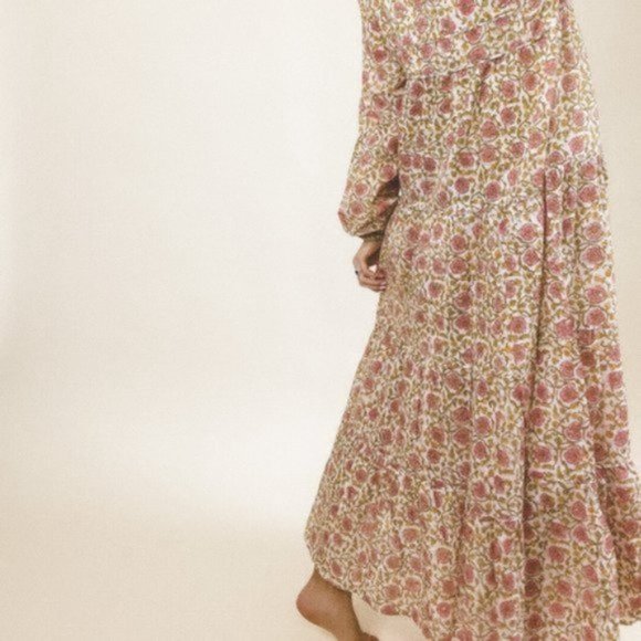NWT Maelu Hand Blockprint Floral Maxi Dress - Picture 3 of 4